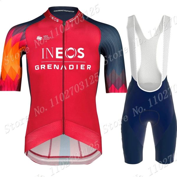 Team Ineos Grenadier Radtrikot Set Kurzarm Rot Aero Kleidung Bike Shirt Anzug Fahrrad Trägerhose MTB Maillot Ropa 240202