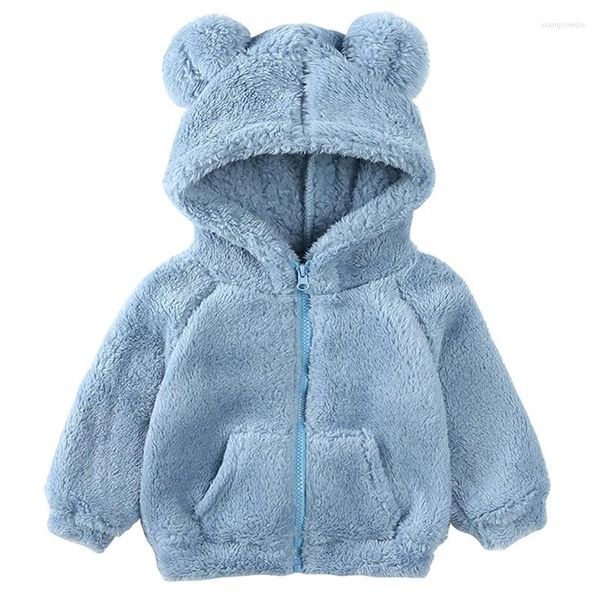 Куртки осень-зима для детей для девочек, корейские милые флисовые теплые толстые пальто с капюшоном для маленьких мальчиков, детская одежда, одежда для малышей BC2453-1