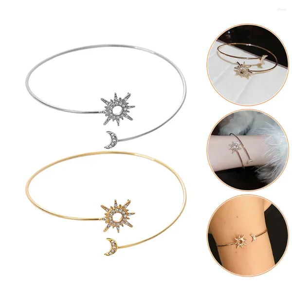 Charm-Armbänder, 2 Stück, Oberarmmanschette, offener Sonnen- und Mondwickel für Damen