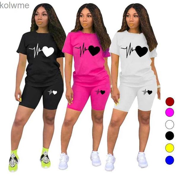 Damen Zweiteilige Hosen 2023 Neue Trend-Damenmode Jogginganzug Lässige Sportbekleidung Hochwertige Sommer-T-Shirts und Shorts 2-teiliges Set S-3XL YQ240214