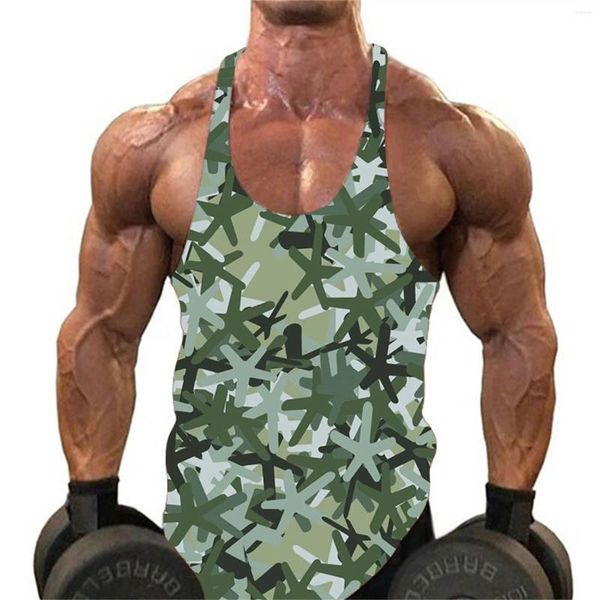 Regatas masculinas camuflagem coletes clássico elegante u-pescoço sem mangas magro esportes musculação exercício colete t-shirts hombre