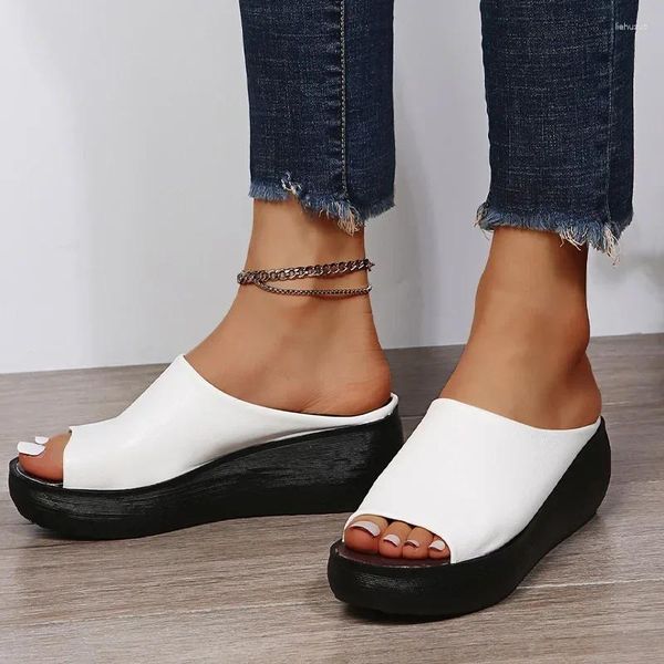 Slippers Women Women Platform 2024 Summer Mid Heels Flip Flops Fashion Peep Toe Beach Sandals Slingback Zapatos Mujer Slides