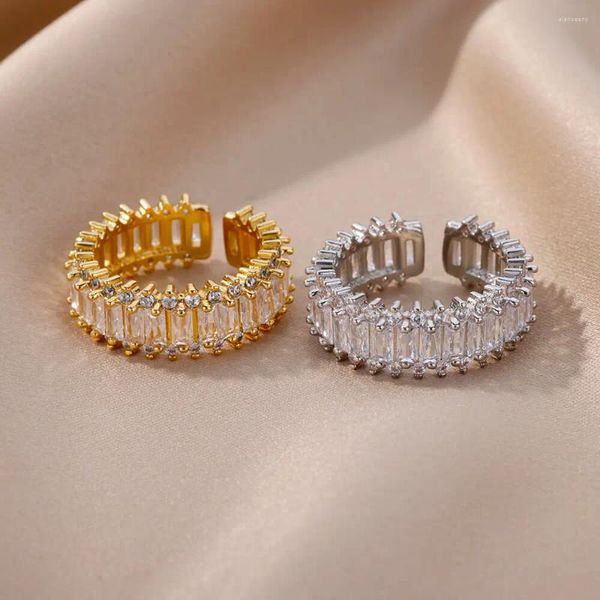 Anelli a grappolo Anello a doppio strato con zircone per donna Acciaio inossidabile color oro Dito Matrimonio Estetico Gioielli Regalo Bijoux Femme