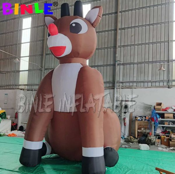 Atacado 5m 16,5ftH com soprador Gigante Animado Adorável Inflável Natal Rudolph Ornamento de rena marrom gigante para decoração de quintal de casa de fazenda