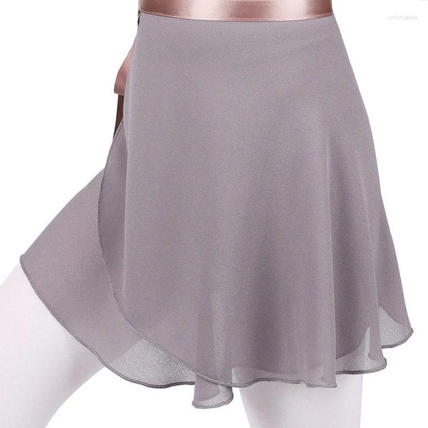 Stage Wear Bambini Ragazze Bambini Bianco Nero Rosa Lilla Blu Grigio Gonna da balletto in chiffon avvolto con nastro