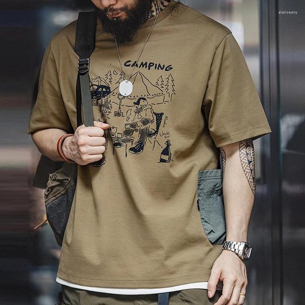 Camiseta masculina maden diversão ao ar livre impressão manga curta t-shirts cáqui militar acampamento gráfico camiseta 2024 verão vintage oversize topos camisa