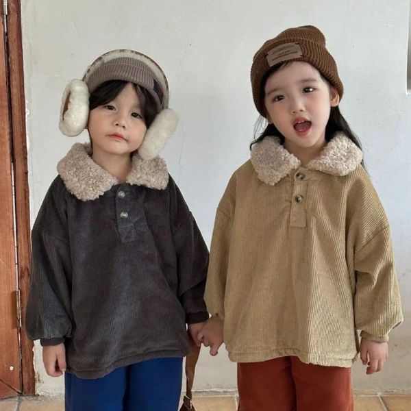 Giubbotti 2024 Inverno Fodera per bambini Berbero in pile Cappotti di velluto a coste Ragazzi Colletto con bavero di lana Pullover Ragazze Addensare Caldi magliette allentate