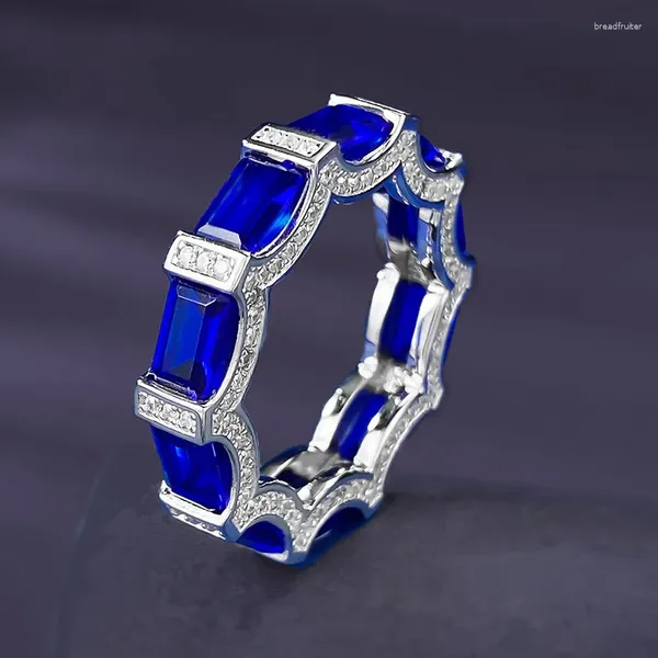 Anéis de cluster Eternity Sapphire Diamond Ring Real 925 Sterling Silver Noivado Casamento Banda para Mulheres Homens Promessa Jóias
