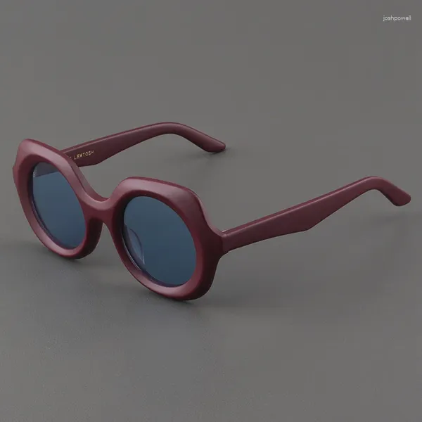 Occhiali da sole 2024 Moda per donna Occhiali rotondi in acetato rosso smerigliato Occhiali da esterno fatti a mano UV400 da uomo polarizzati