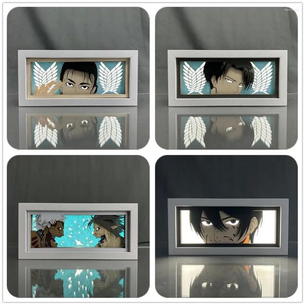 Masa lambaları kağıt kesim anime LED ışık kutusu Titan Levi'ye Oda Dekoru Yatak Merkezi SHINGEKI NO Kyojin Lightbox Eren Yeager