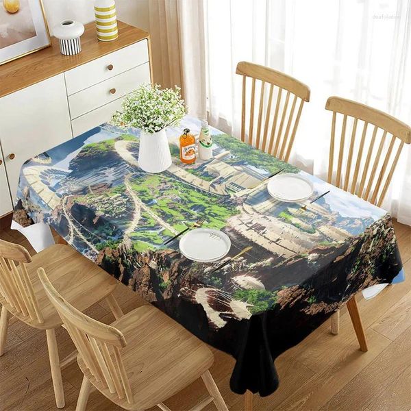 Toalha de mesa fantasia mundo, toalha de mesa medieval, construção com tema gótico escuro, capa retangular para decoração de sala de jantar e cozinha