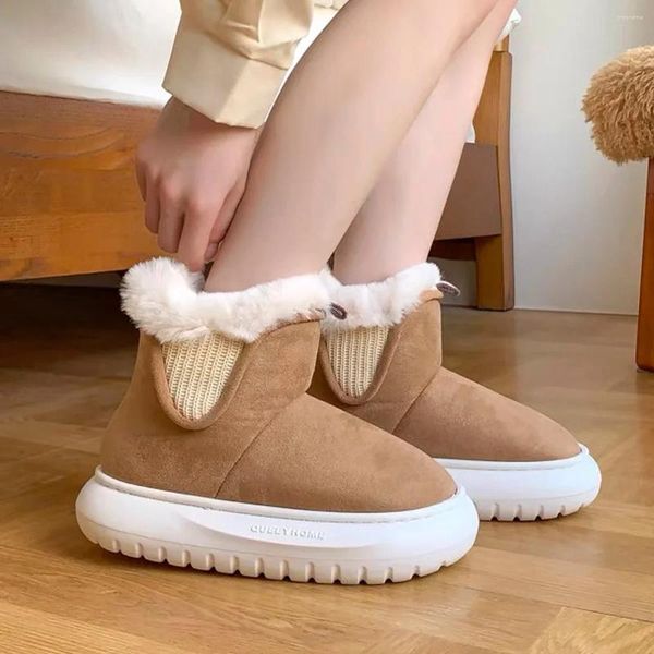 Chinelos de inverno falso camurça sapatos de algodão feminino solas grossas de alta qualidade interior casa ao ar livre usando botas de neve