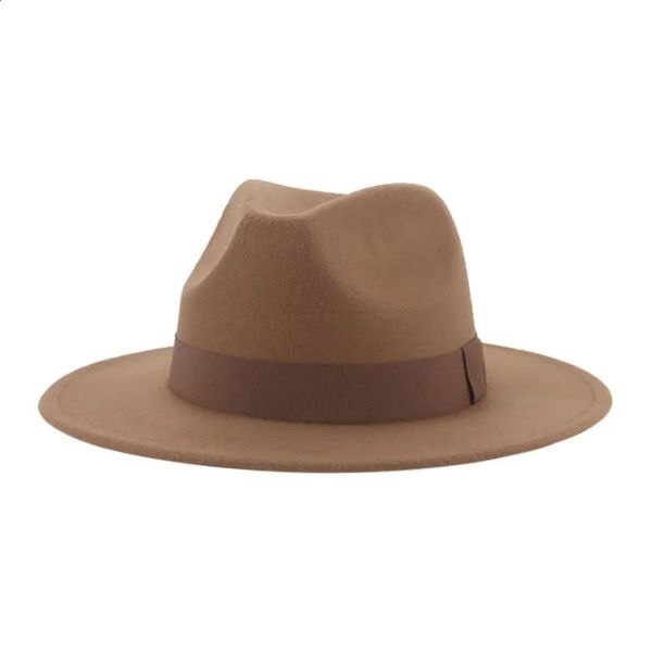 Chapéu feminino masculino fedora chapéus de aba larga cinto fita sólida clássico vestido formal casamento para sombreros de mujer 240130