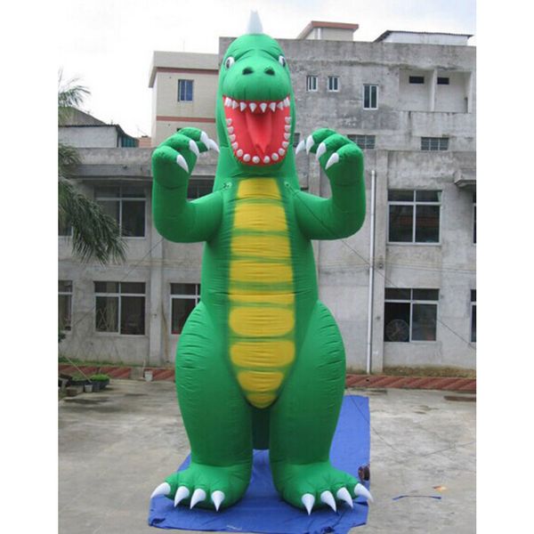 Atacado divertido 4mH inflável dinossauro verde escuro mascote dos desenhos animados para exposição de eventos de festa ao ar livre / publicidade feita na China 001