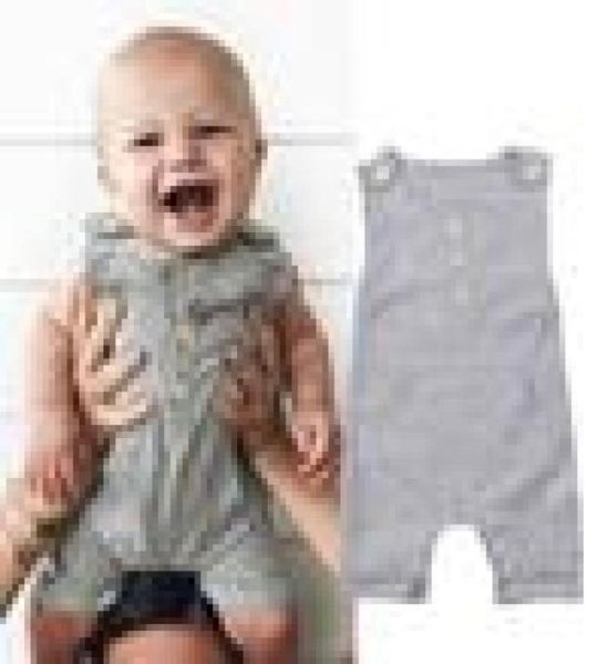 Neugeborene Kinder Baby Jungen Mädchen grau Streifen Knopf Strampler Bodysuit Overall Kleinkind Outfit Kleidung3433997