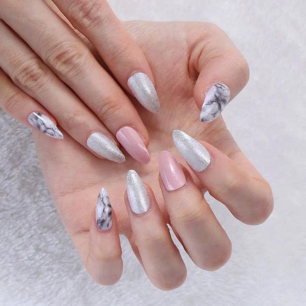 Unhas Falsas 24 pçs/caixa Mulheres Moda Manicure Ferramenta Artificial Wearable Stiletto Falso Dicas de Unhas