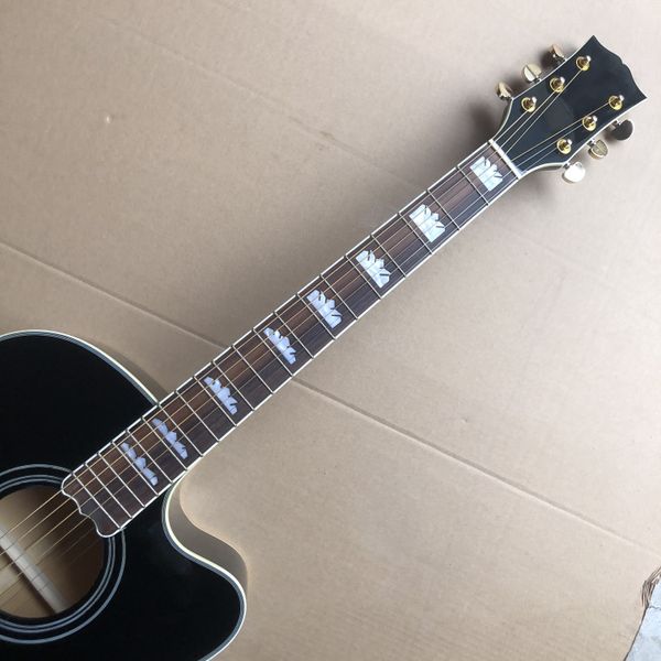 Акустическая гитара, 41 дюйм, 6 струн, еловая панель, гриф из черного дерева, поддержка настройки, бесплатная доставка