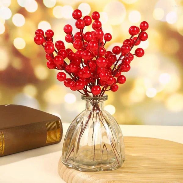 Декоративные цветы Рождественские искусственные красные ягоды Стебли Реалистичные яркие цвета Нет необходимости полива Ветви искусственных ягод Домашний декор Рождество DIY