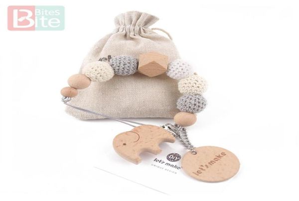 1PC Catena per ciuccio per bambini Elefante Clip in legno Perline geometriche all'uncinetto Borsa in legno Massaggiagengive Piccola asta Clip per manichino Porta ciuccio per bambini5281001642