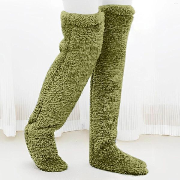 Meias femininas piso quente pelúcia para longo fofo coral velo feminino inverno macio toalha interior perna mais quente presente do ano