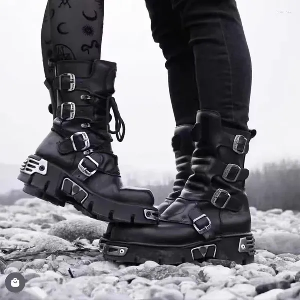 Ботинки, мужские модные мотоциклетные ботинки из натуральной кожи в готическом стиле с черепом в стиле панк, унисекс, ковбойские армейские ботинки цвета металлик48