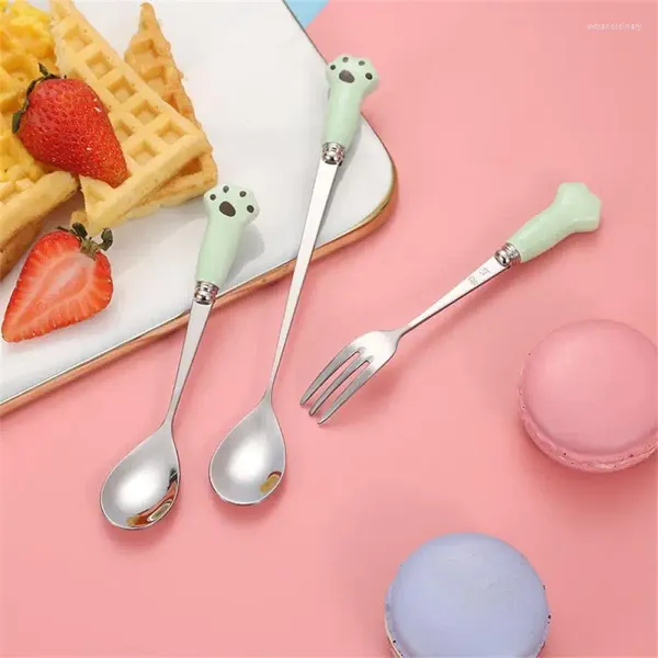 Forchette Manico lungo Cucchiai da dessert per ghiaccio Bordi in acciaio inossidabile di grado creativo lucidati a specchio Gadget da cucina Cucchiaio per bambini dei cartoni animati