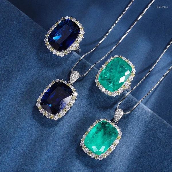 Collana Orecchini Set ShJewelry Fondo in rame placcato oro Imitazione Tesoro blu Nonna Rettangolo grasso verde Texture leggera di lusso 15 20