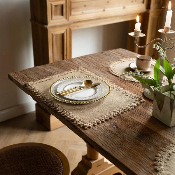 Tischset für Tischservietten, Bauernhaus, Vintage-Stil, Jute-Quastenmatte, runde Schüssel, rechteckige Isolierung