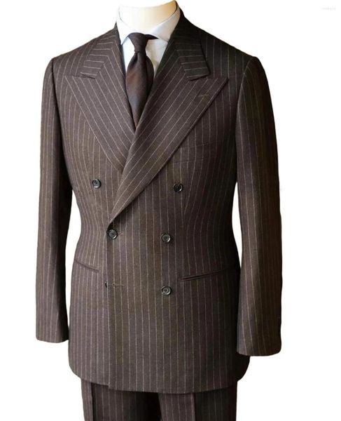 Abiti da uomo Costume Uomo Homme Slim Fit Pantaloni da sposa a righe marroni 3 pezzi Giacca Gilet Blazer Smoking da sposo maschile Abito da ballo