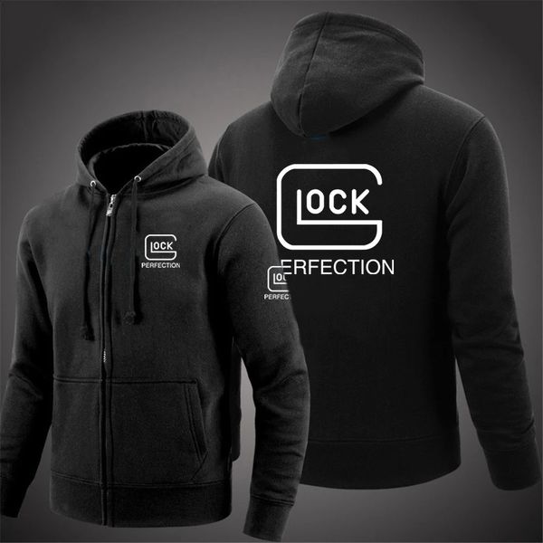 Glock Perfektion Schießen Mit Kapuze Langarm Männer Jacke Kordelzug Reißverschluss Einfarbig Casual Sweatshirt Kleidung 240129