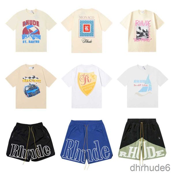 Rhude Mens T Shirt Yüksek Kaliteli Tess Tasarımcı Gündelik Moda Kısa Kollu Avrupa Amerika Erkek Kadınlar Yuvarlak Boyun Tshirts ABD Boyutu S-XXL 2E7Z