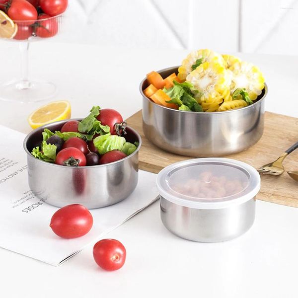 Tigelas 5 pçs misturando tigela de salada de aço inoxidável empilhável armazenamento de armazenamento recipiente lancheira acessórios de cozinha