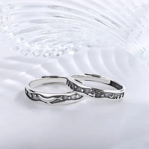 Cluster-Ringe aus S925-Sterlingsilber, Wal bringt ein Reh mit Ihnen zur Welt, Paarring für Männer und Frauen, kleine Gruppe, Valentinstagsgeschenk