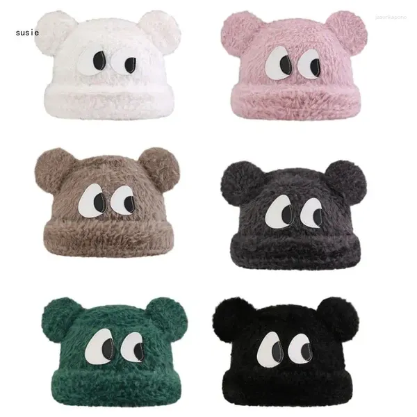 Berretti X7YA Cappello per orecchie da orso alla moda per donna Berretto caldo in peluche all'uncinetto a mano Sport all'aria aperta Teschio Copricapo traspirante antivento