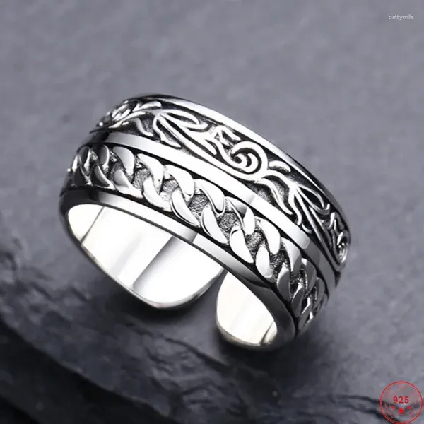 Cluster Ringe Echtes S925 Sterling Silber Für Frauen Männer Mode Kette Ewige Rattan Muster Antike Punk Schmuck