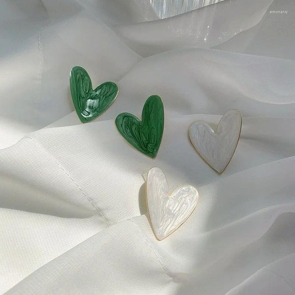 Brincos pendurados vsneve verão verde branco amor coração brinco para mulheres minimalista doce florescendo jóias metálicas pendientes
