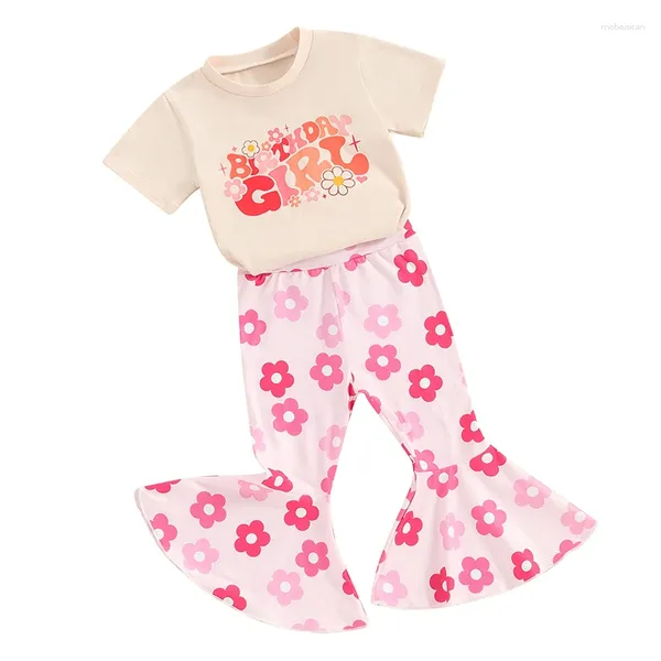 Kleidungssets Pudcoco Little Girl 2 -teilige runde Hals Kurzarm Buchstaben Druckt Spitzen Blumenhose Kleinkind Kleinkind Sommeroutfits