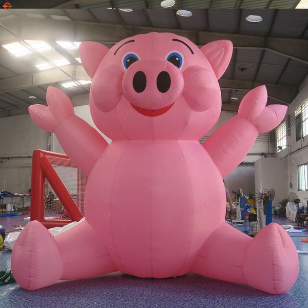 Attività all'aperto per nave libera che pubblicizzano 8 mH (26 piedi) con ventilatore Modello gonfiabile gigante di maiale rosa personalizzato mongolfiera replica animale cartone animato in vendita
