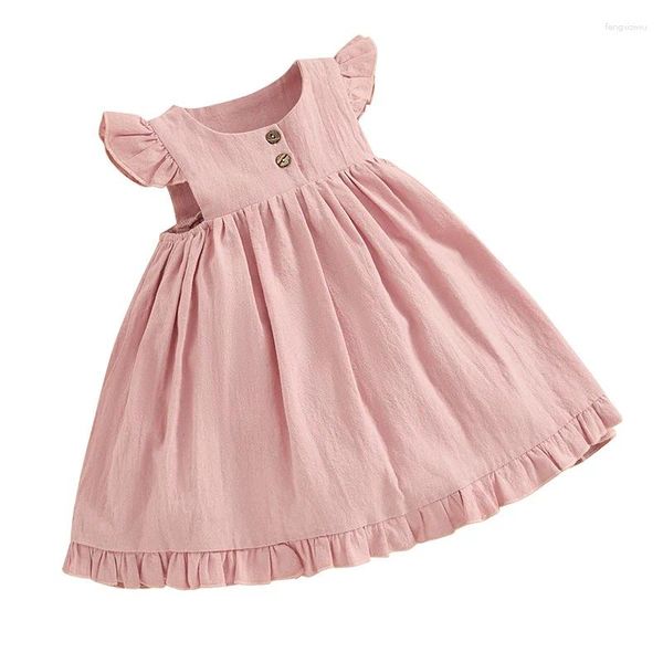 Vestidos de menina mamãe s sunshine criança vestido de bebê verão plissado manga botão decoração linha a roupas fofas de princesa
