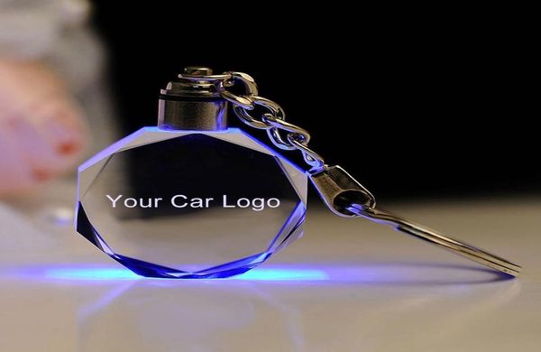 Moda colorida luz led luminated chaveiro de vidro cortado chaveiro carro chaveiro porta-chaves para vw ford bmw5973822