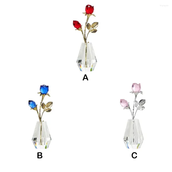 Fiori decorativi Figurina di rosa di cristallo rosa - Regalo per i propri cari Aspetto realistico Manutenzione ridotta Due rose blu