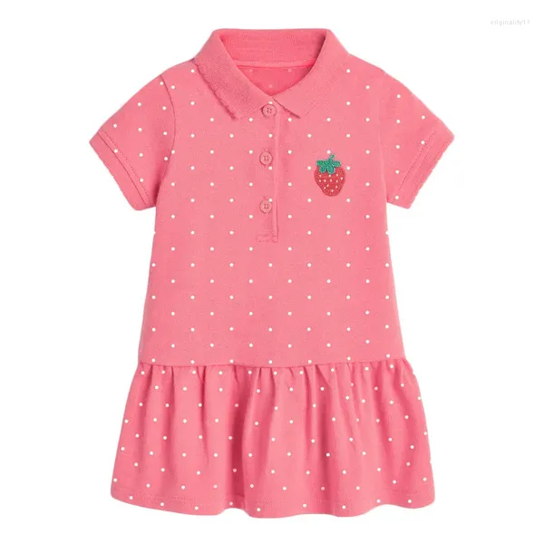 Платья для девочек Little Maven, летняя одежда для девочек, милая детская повседневная рубашка-поло с клубничной аппликацией, платье с отложным воротником