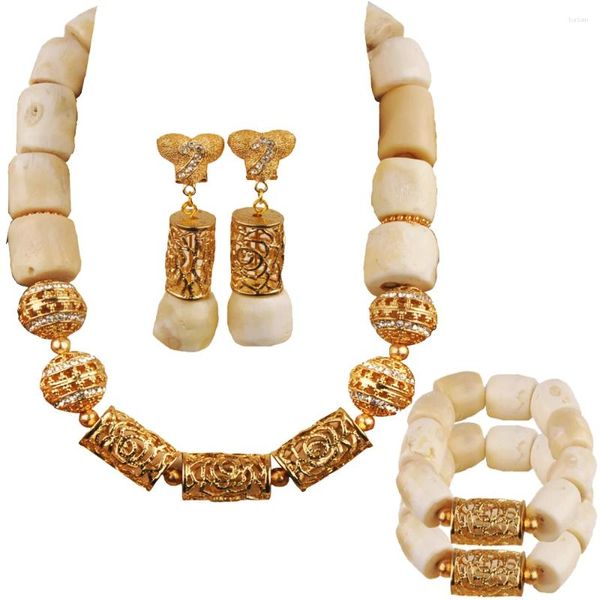 Conjunto de brincos de colar branco nigeriano casamento coral africano