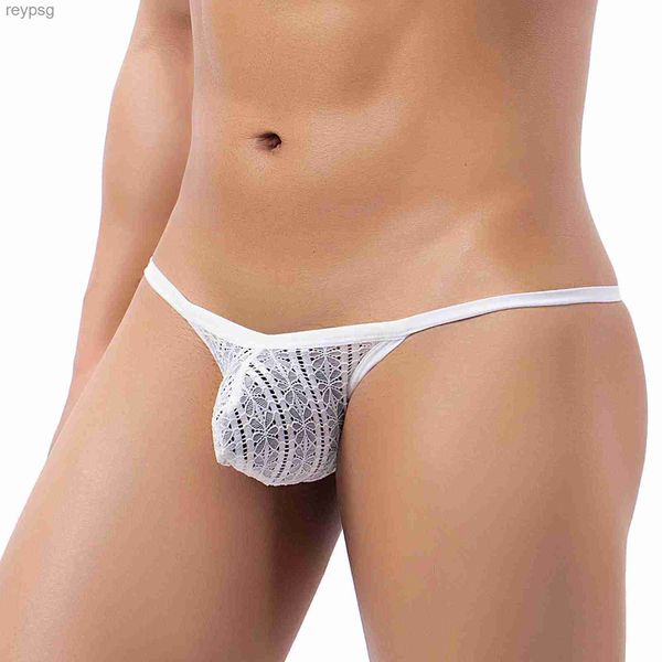 Slip Mutandine CLEVER-MENMODE G String Uomo Mini Perizoma Biancheria intima di pizzo sexy Maglia elastica trasparente Panites Uomo Vedi attraverso mutande erotiche YQ240215