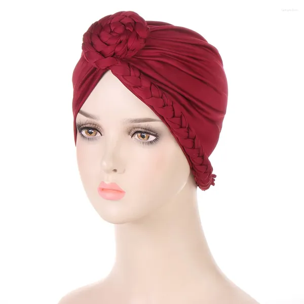 Lenços femininos turbantes e envoltórios de cabeça com pano elástico trança de bolo redondo para vários presentes de feriado