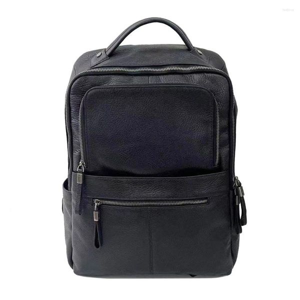 Mochila masculina de couro genuíno para esportes ao ar livre com compartimento para laptop de 14 polegadas