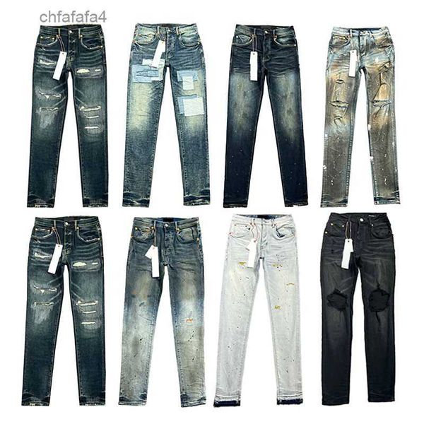 Designer Jeans Herren Lila Damen Hosen Lila Ksubi High Street Retro Farbfleck Schlanke Füße Mikroelastische Jeans Hip-Hop Reißverschluss Loch Plus Größe ZR7I ZR7I