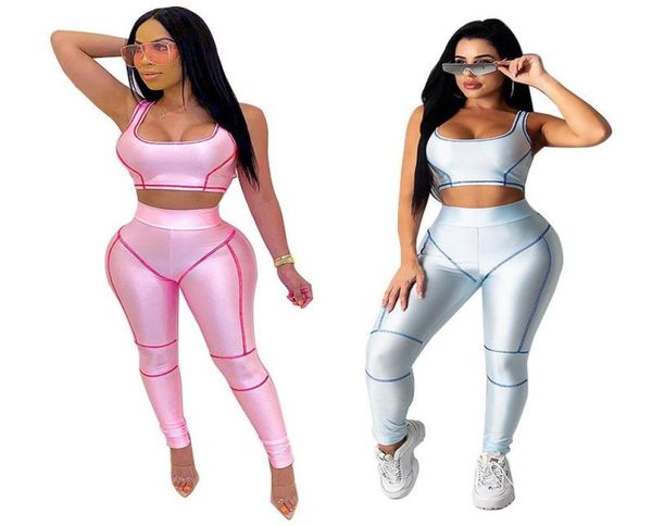 2021 Vestidos de verão Mulheres Tracksuits Cor Sólida Apertado Esportes Yoga Costura Listrado Terno Conjuntos Femininos Menina Impresso Top Down Mulher 3797794