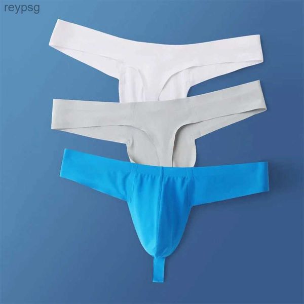Briefs Panties 3pcs/Set Erkekler Buz İpek Tanga Yaz Ultra İnce Nefes Alabilir İç Çamaşır Renk Düz Bel Düşük Bel Seksi G-String U POUCH UYARI YQ240215