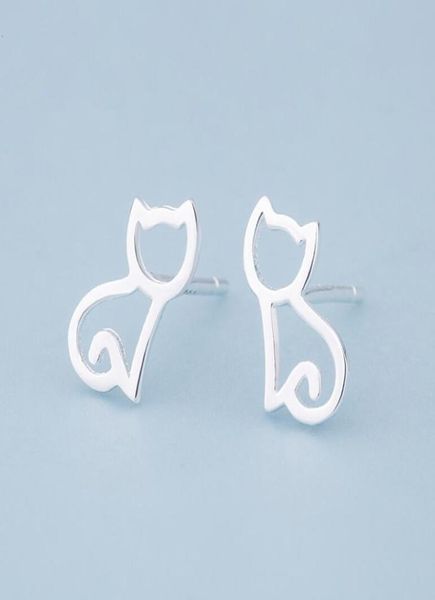 925 Sterling Silber Ohrringe süße kleine kleine Katze Ohrringe einfache kleine Halbmond Ohrstecker einfaches Mädchen Glücksgeschenk Schmuck1465930